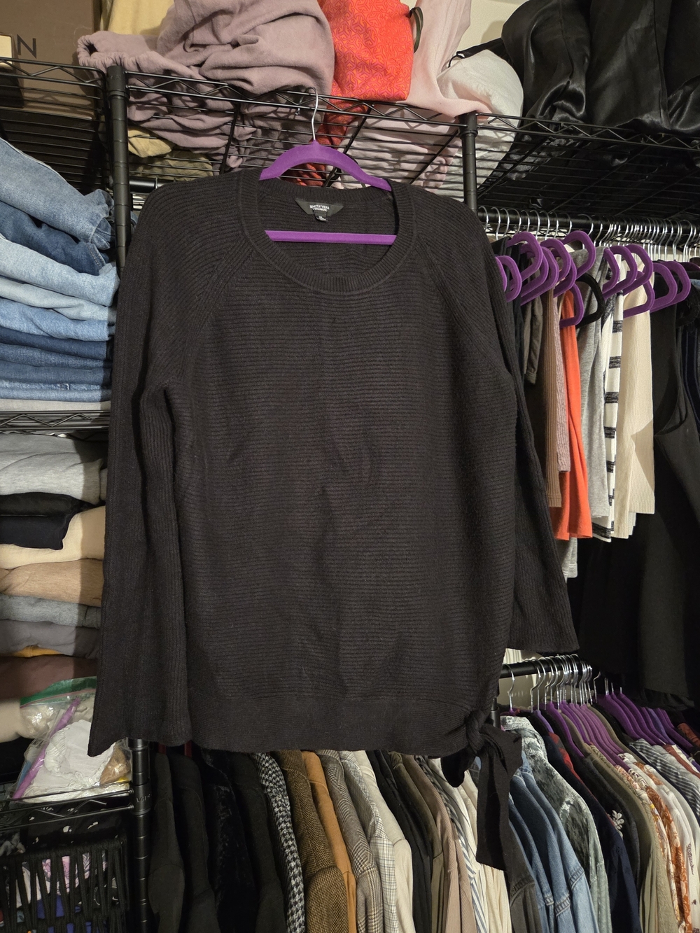 Simply Vera Vera Wang Black Tie-Hem Crewneck Sweater